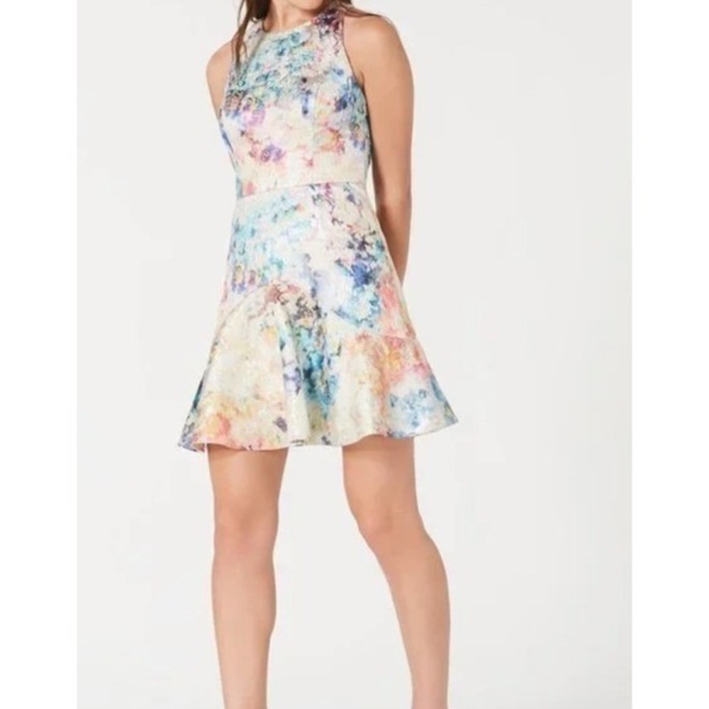 Aidan Mattox Floral Brocade Fit and Flare Dress Women 8 Multicolor New Halter